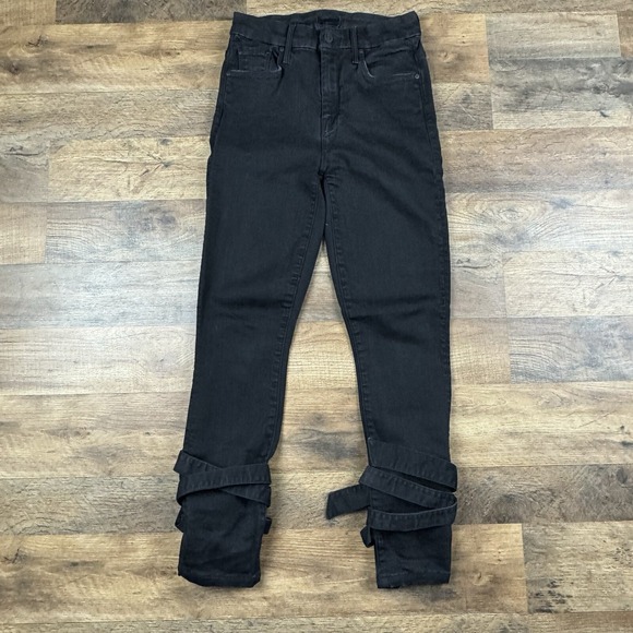 Mother High Waisted Tie Bow Looker Ankle Black Skinny Jeans‎ Not Guilty Wash 25 - Picture 2 of 9